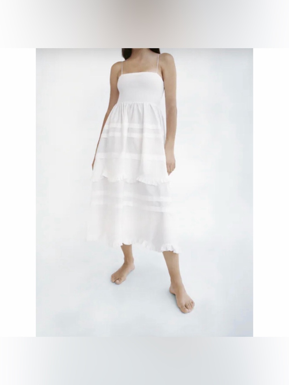 Zara Tiered Spaghetti Strap Summer Midi Poplin Dress - Picture 4 of 4